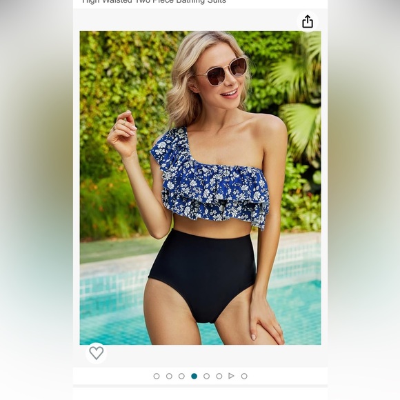 2/$30 New floral ruffle padded swim top in blue and white size Large - Picture 14 of 16